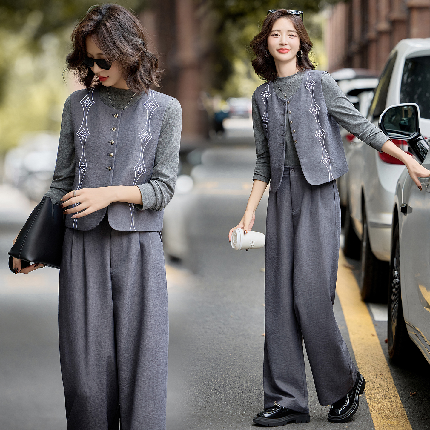 轻职风通勤风休闲风时尚三件套装2025秋季时尚显瘦清冷新中式痞帅