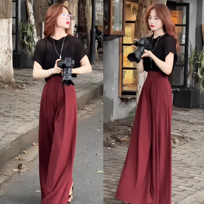 拉夏贝尔时尚阔腿裤套装女2025年夏季新款设计感雪纺衫气质两件套