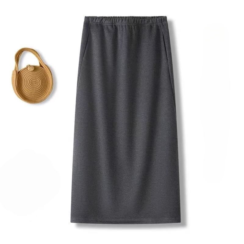 2025年秋冬季新款加厚醋酯绵羊毛混纺松紧腰半身裙女时尚百搭休闲