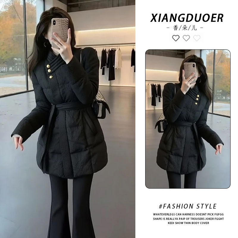 收腰设计感长袖棉服女2025冬季新款洋气轻薄潮流显瘦百搭通勤外套