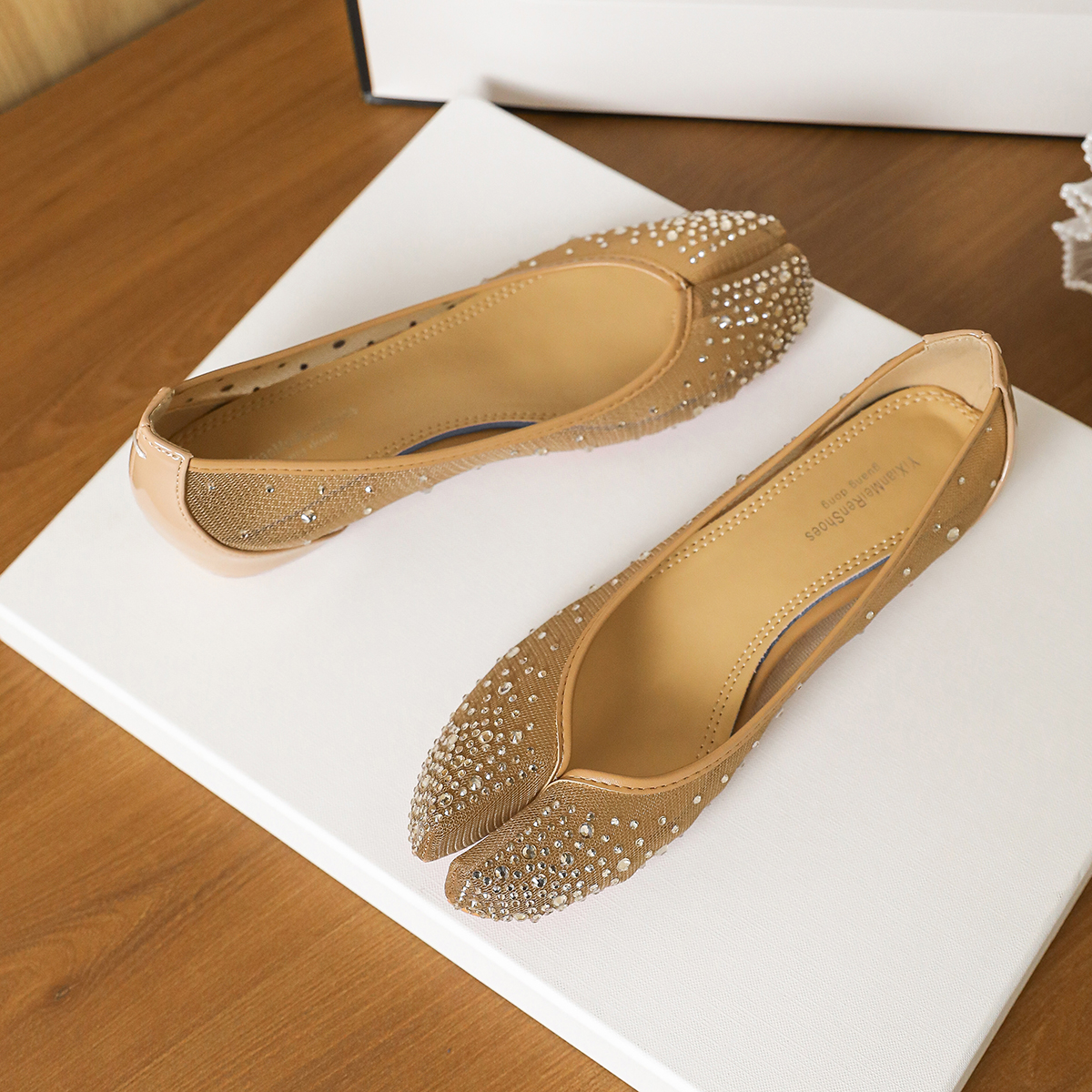 仙女风玛丽珍小皮鞋联名款~红底网纱水钻内增高分趾单鞋女猪蹄鞋