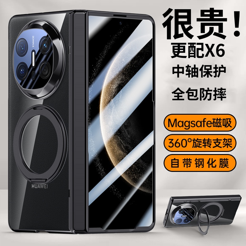 适用华为matex6手机壳磁吸一体支架X5X3中轴铰链镜头全包透明高端