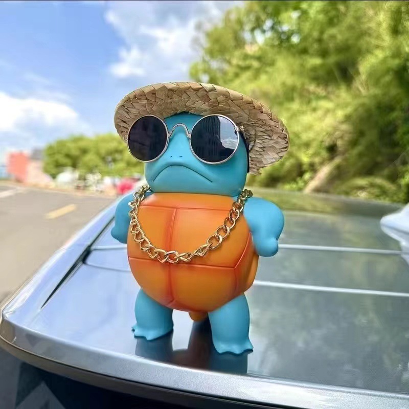 汽车摆件可爱皮卡丘创意车载网红装饰品车顶杰尼龟车尾公仔挂