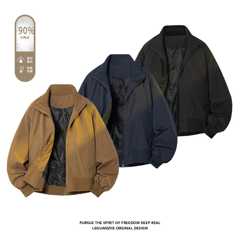 90%白鸭绒美式飞行员羽绒服男冬cleanfit高级感痞帅短款夹克外套