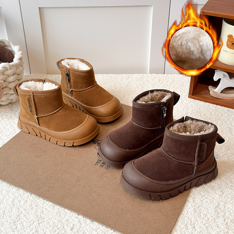 女童雪地靴加绒加厚2025冬季新款防水男童防滑耐磨加绒保暖雪地靴