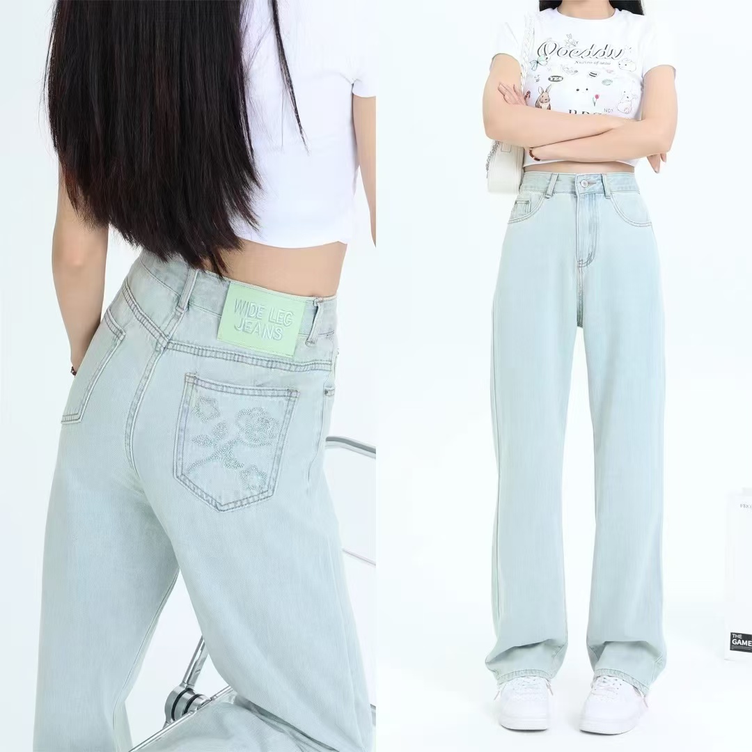 2025春秋新款窄版阔腿裤薄款设计感百搭垂感小个子牛仔裤