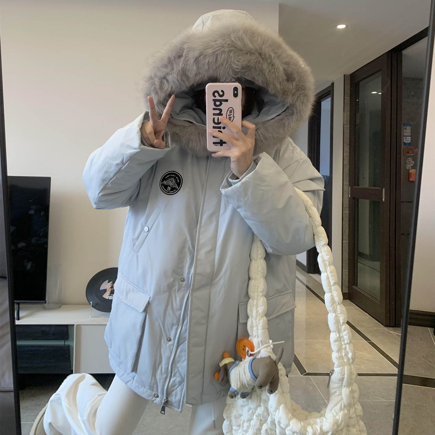 加厚加绒派克服外套女秋冬季新款高端大毛领显瘦韩版工装羽绒棉服