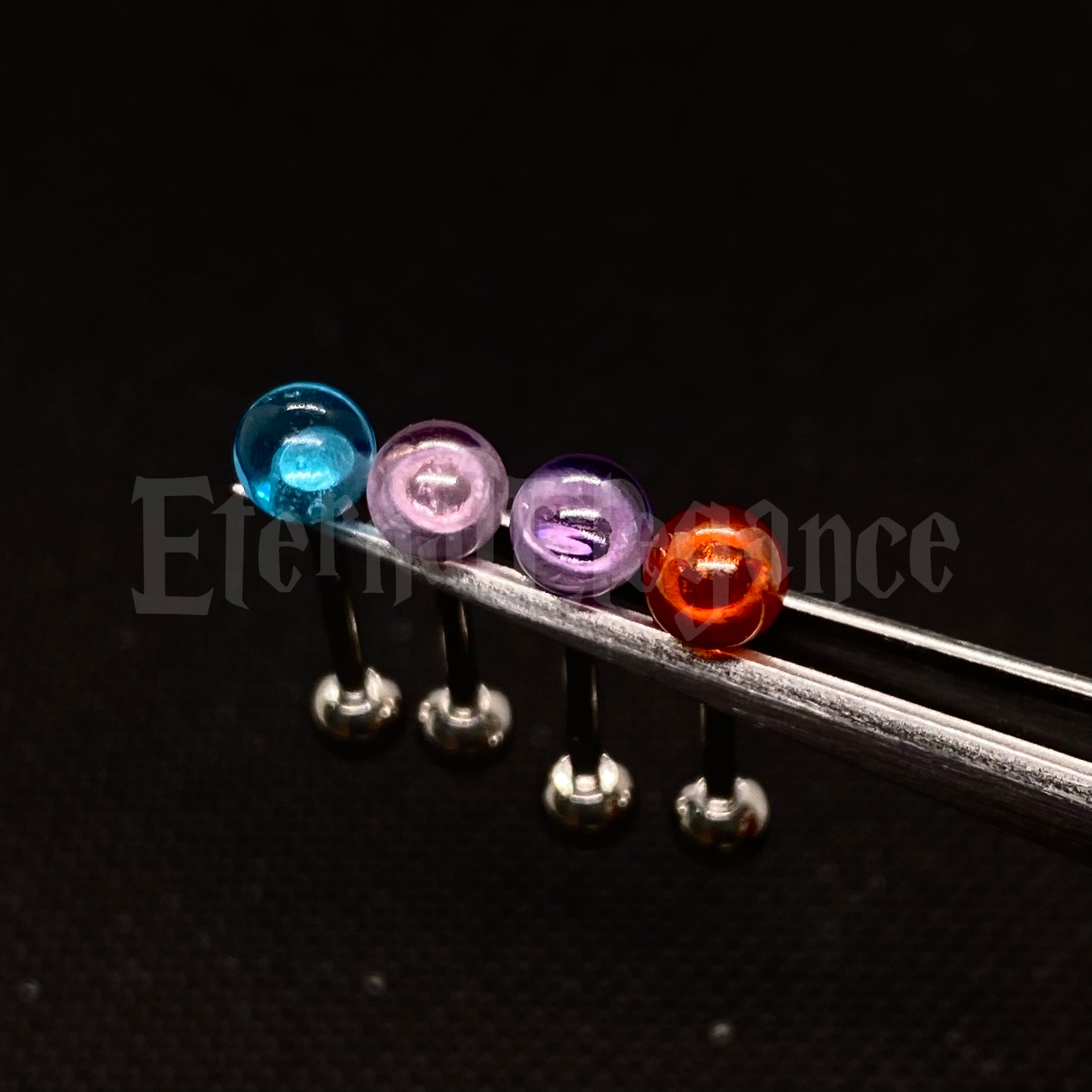 钛钢耳饰 Eternal清透人鱼姬眼泪玻璃珠舌钉钛钢材质穿刺饰品