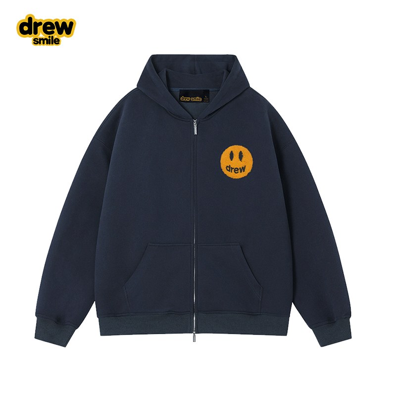 drew笑脸新款连帽开衫卫衣双拉链情侣春秋美式宽松百搭休闲外套