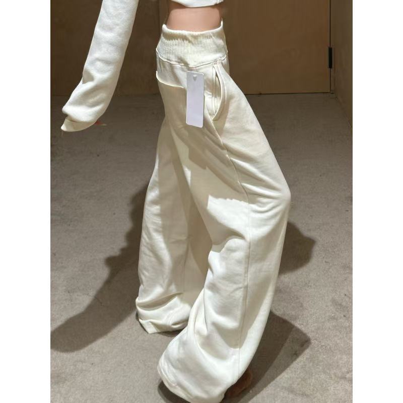 2025秋冬季新款慵懒宽松阔腿裤女高腰显瘦直筒垂感糯米裤垂感卫裤