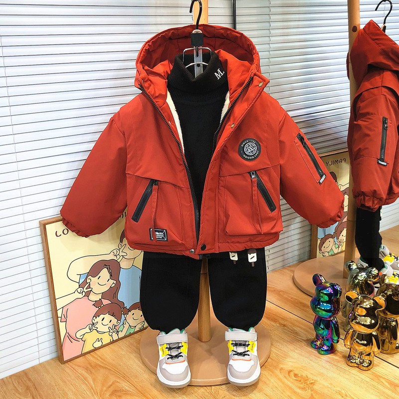 巴拉男童冬装棉袄2026新款儿童秋冬季加绒加厚外套宝宝红色拜年服