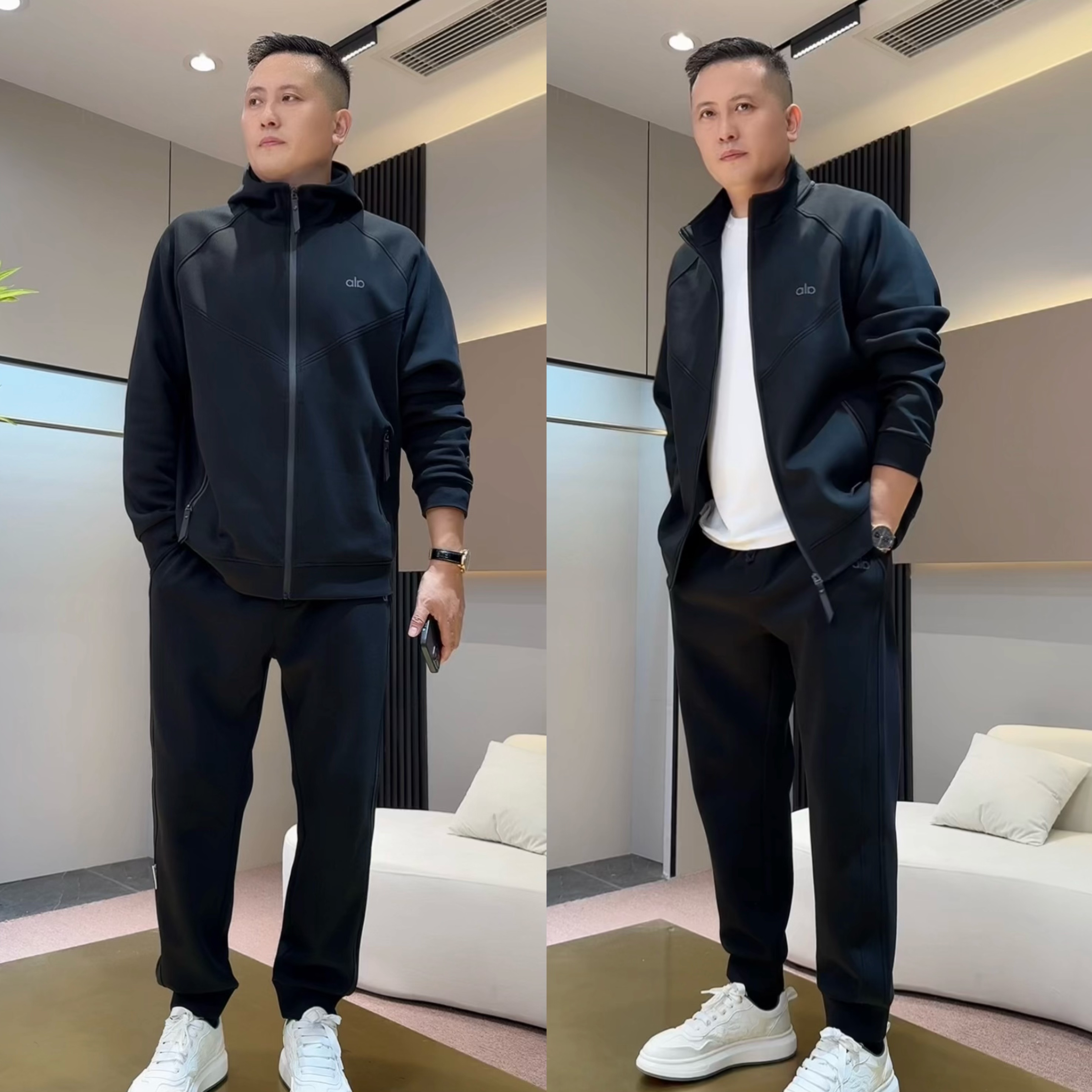 品至家秋季男士时尚休闲运动套装连帽开衫立领夹克束脚卫裤两件套