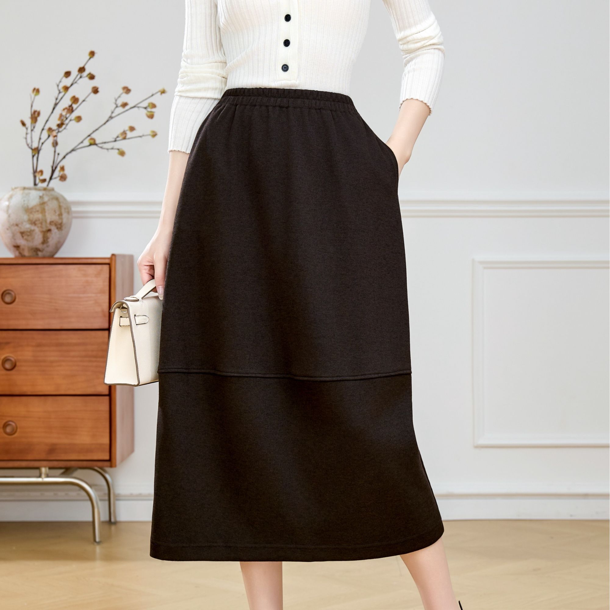 BA-9156 秋冬花苞裙 气质松紧腰半身裙 百搭时尚中长裙