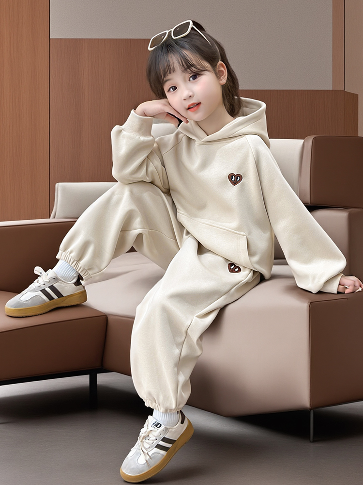 女童休闲套装儿童春秋时尚连帽卫衣2025新款小女孩春季运动两件套