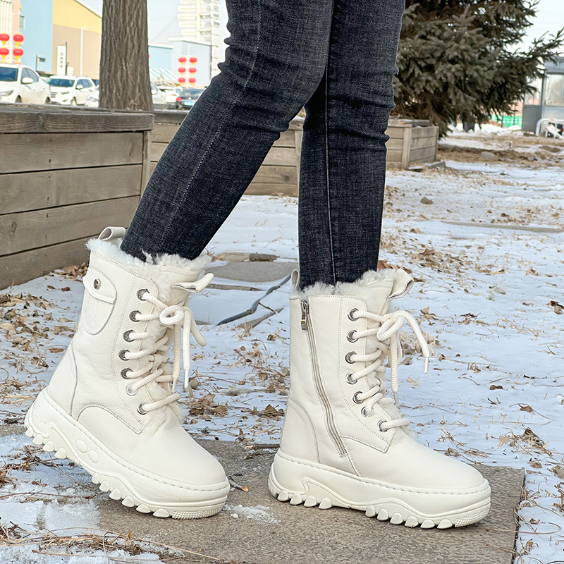 头层牛皮雪地靴羊皮毛一体女靴真皮棉鞋厚底防滑冬季女鞋短靴保
