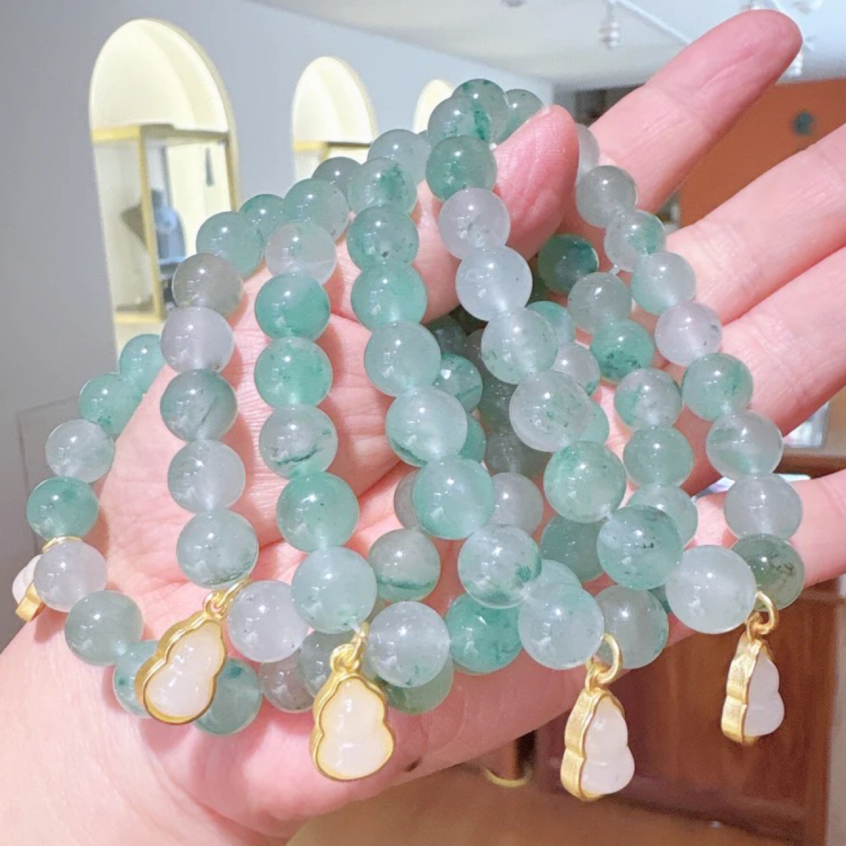 【云岭珠宝.金禧】天然非洲翠冰飘花手串手链9+mm珠 多样性发其一