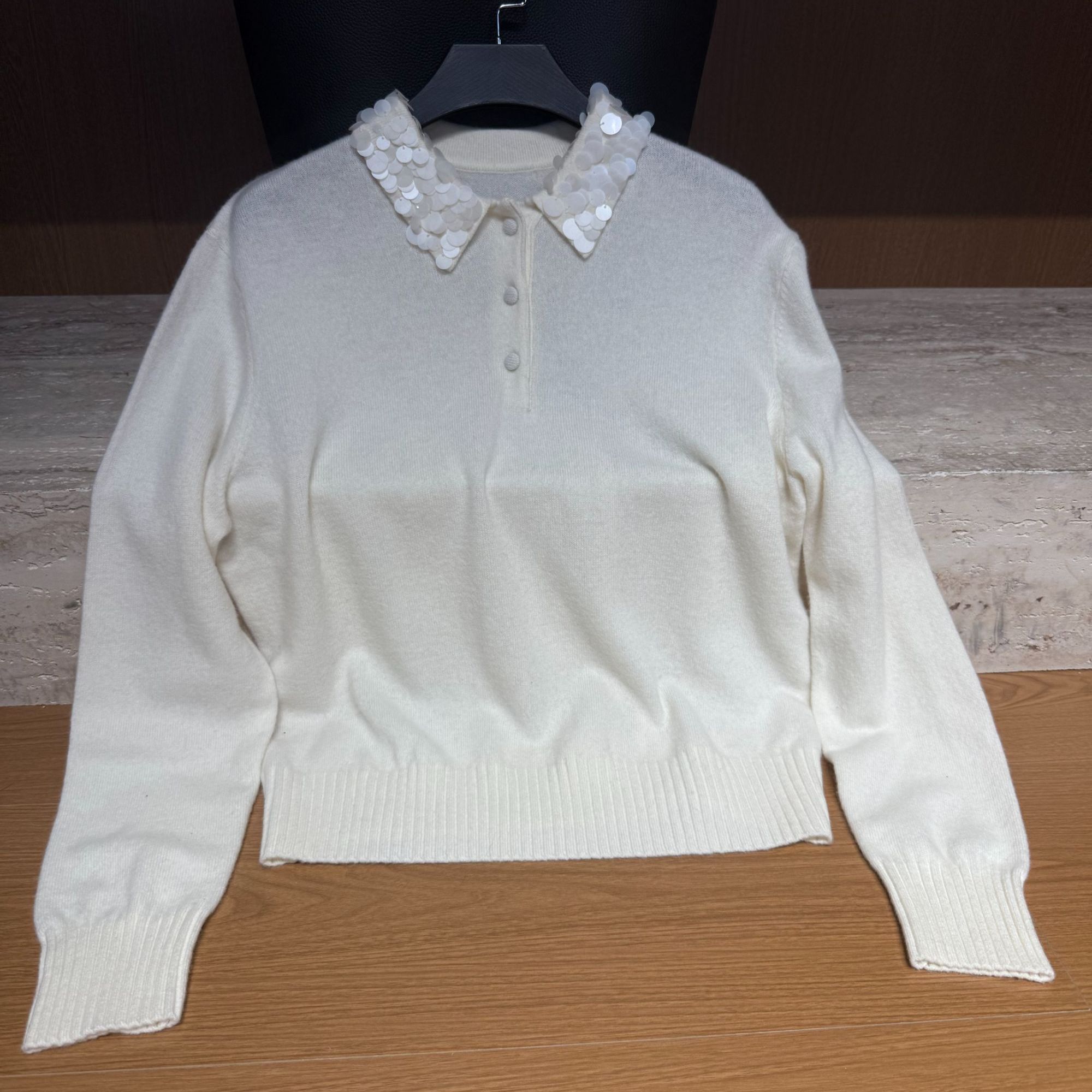 TANTAN时尚针织亮片翻领长袖百搭羊毛衫4275