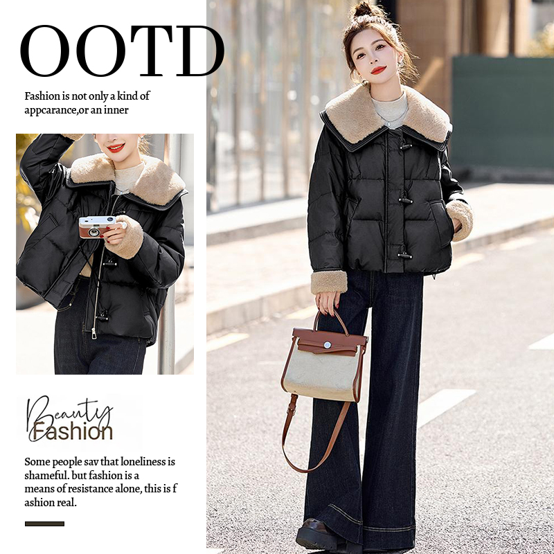 韩版百搭时尚拼接棉服女2025年冬季款宽松休闲大翻领短款外套