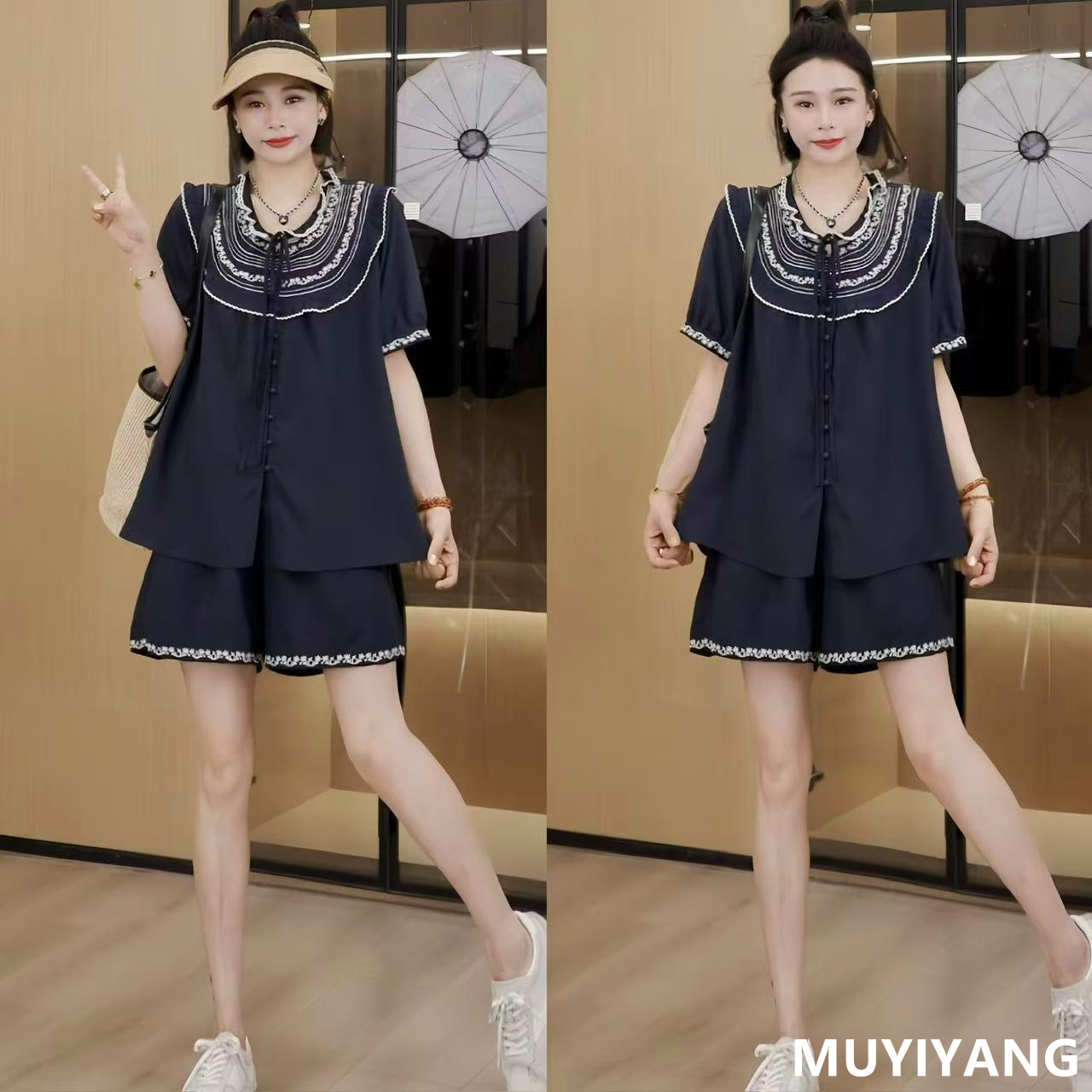 【雪花】设计感小众花边条纹系带高定两件套装 衣长70 25-308#