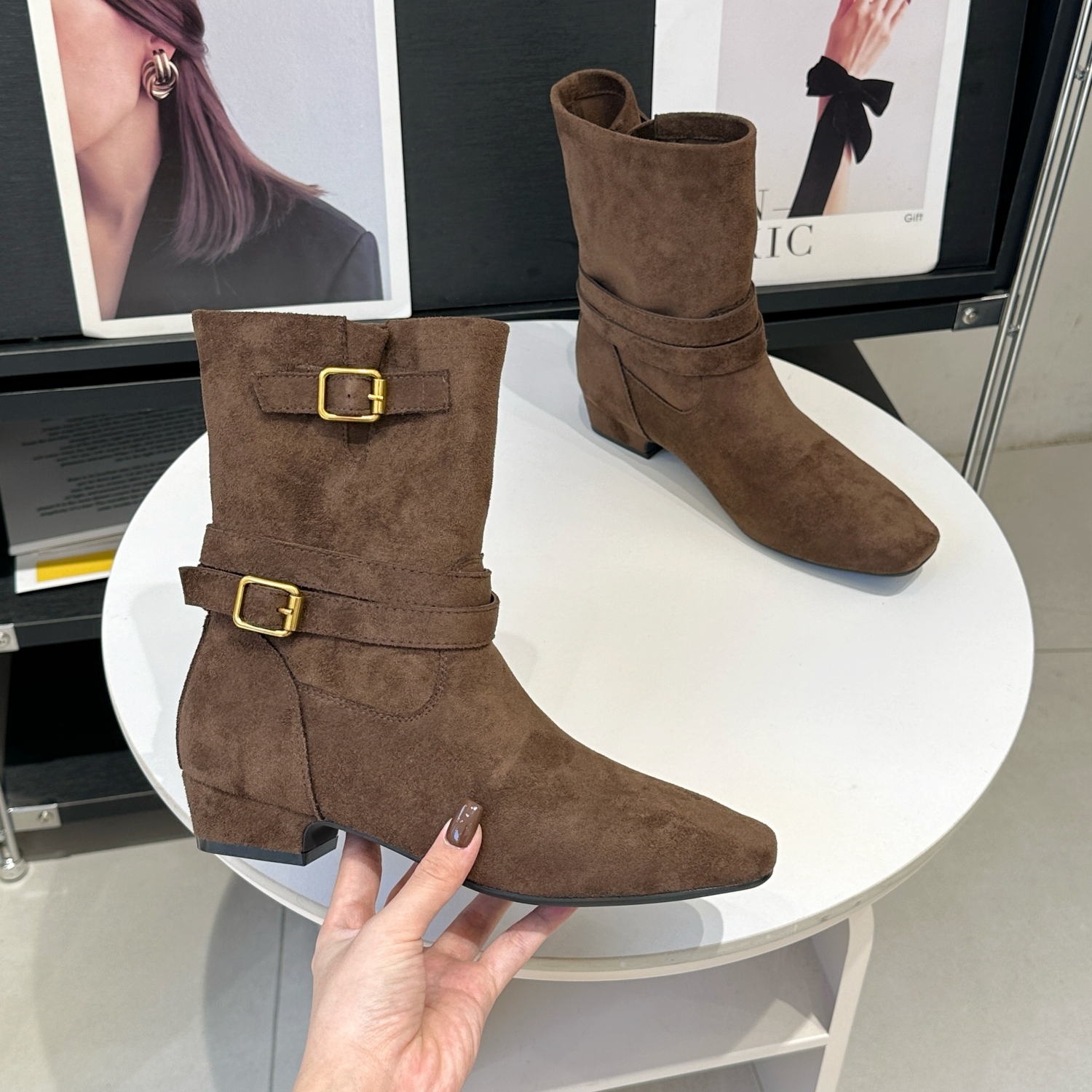 复古废土风西部靴女2025秋季新款方头中筒靴猫跟显瘦马丁靴骑士靴