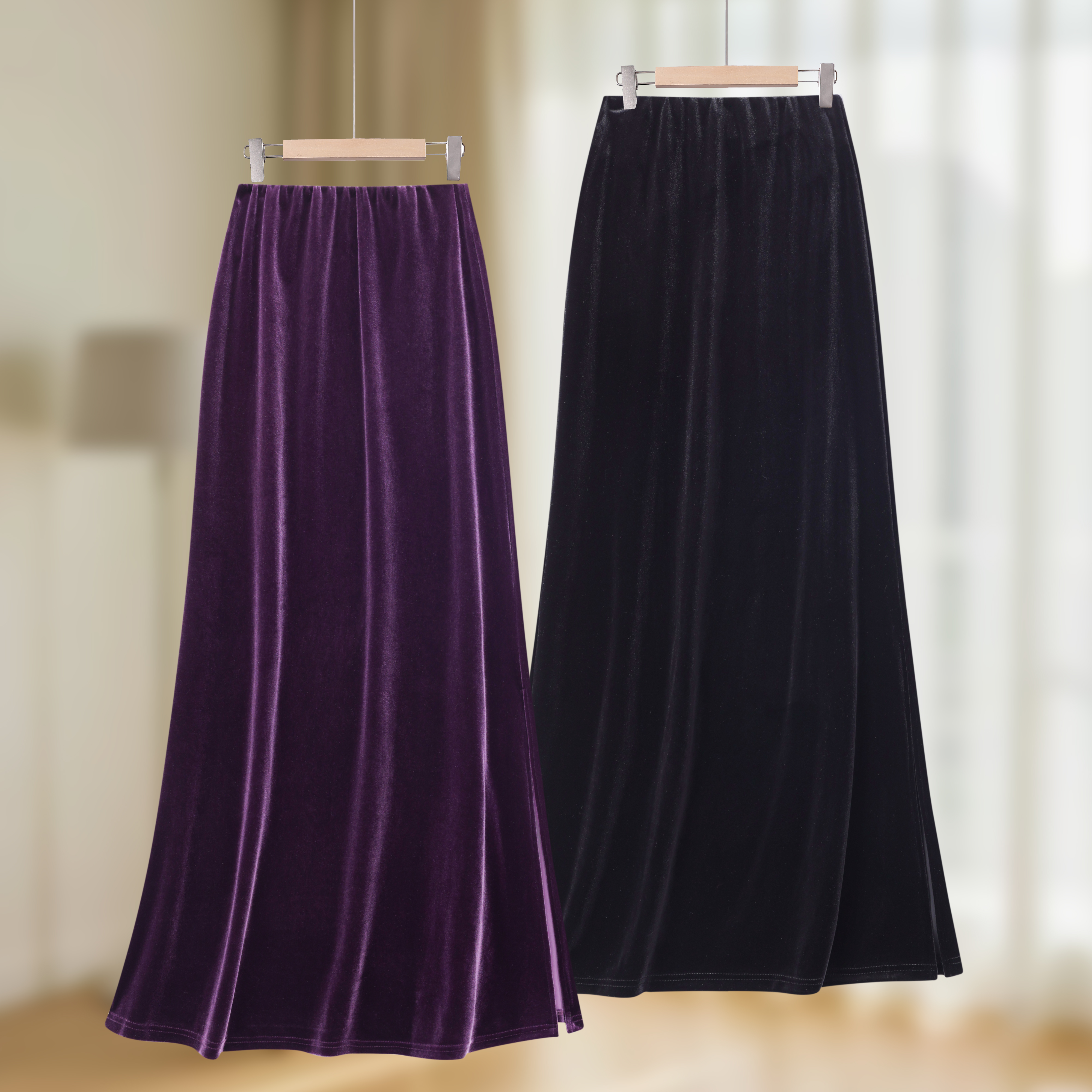 赫本风侧开叉加厚半身裙 新中式国风高腰显瘦钻石半身裙