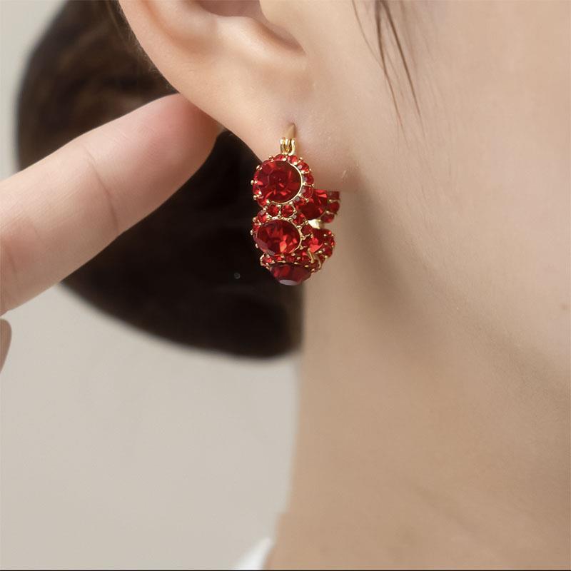 设计感红色锆石耳环2025新款爆款时尚秋冬耳圈个