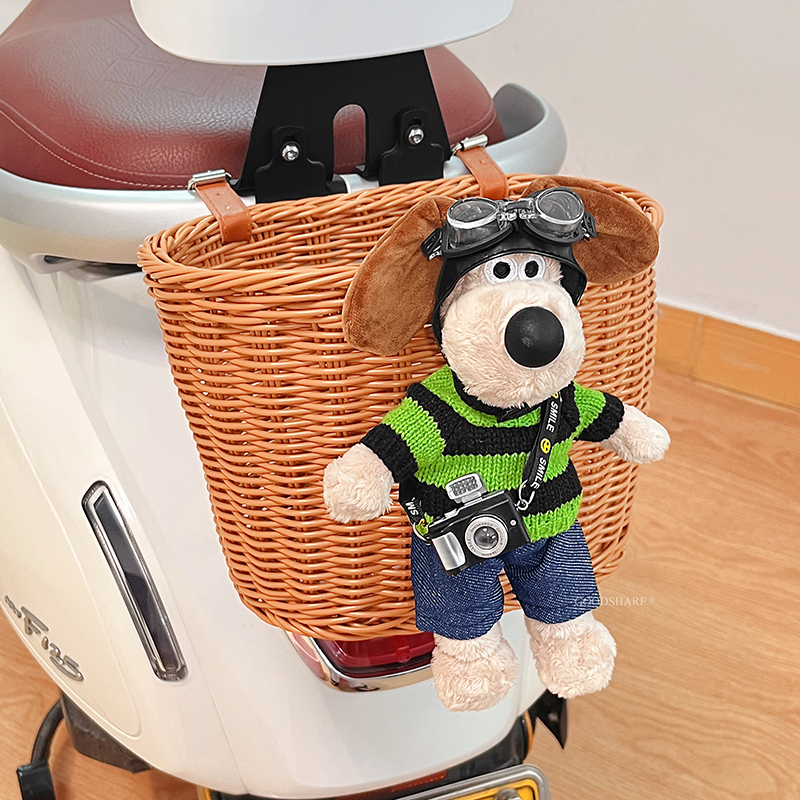 电动车后置车筐可爱卡通掌门狗电瓶车车篓后用靠背菜篮子618大促