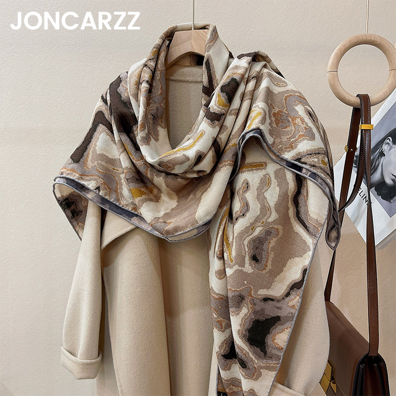 JONCARZZ真丝羊毛披肩外搭女士2025新款高端保暖围巾桑蚕丝大方巾
