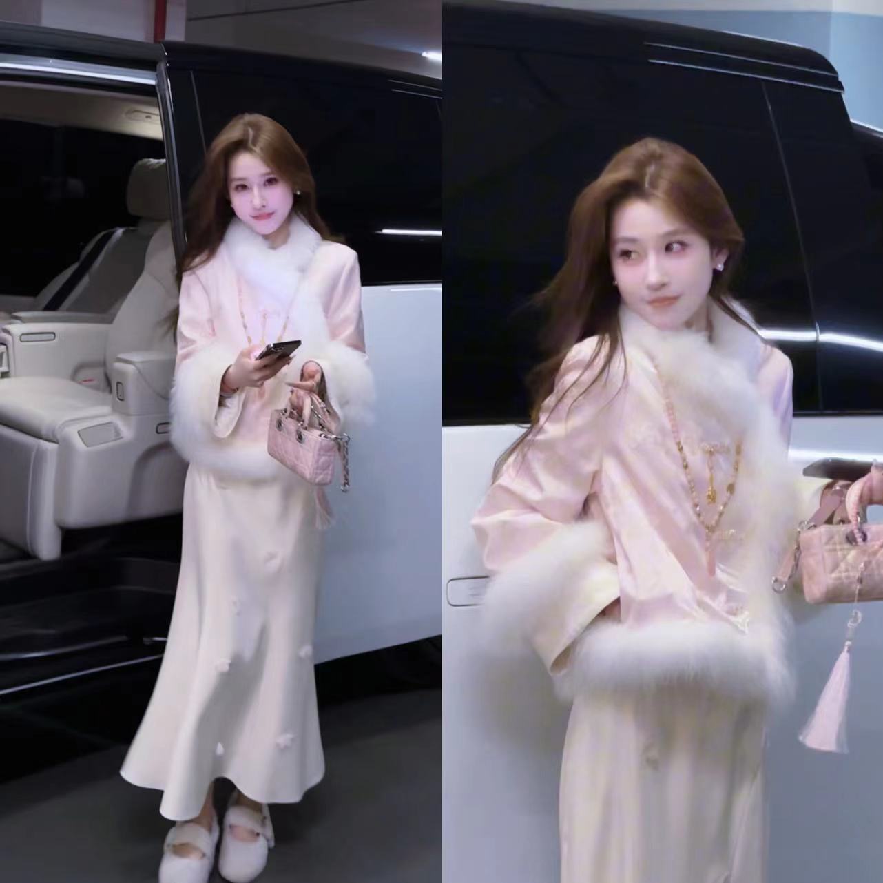 【婷婷】《蝴蝶牡丹•粉偏光》刺绣狐狸毛羽绒外套半裙系列TT2SDTY2893