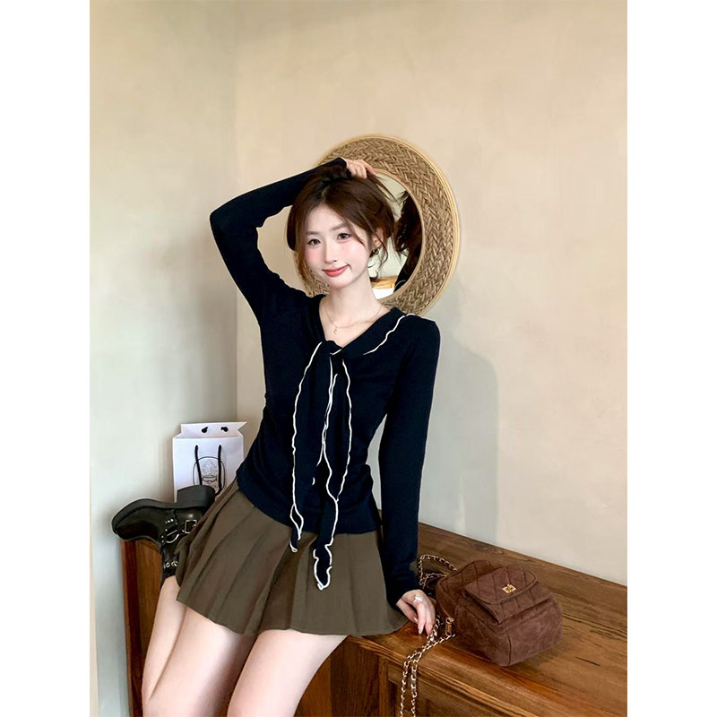 秋季新款修身显瘦简约百搭通勤风长袖上衣时尚气质高腰a字半身裙