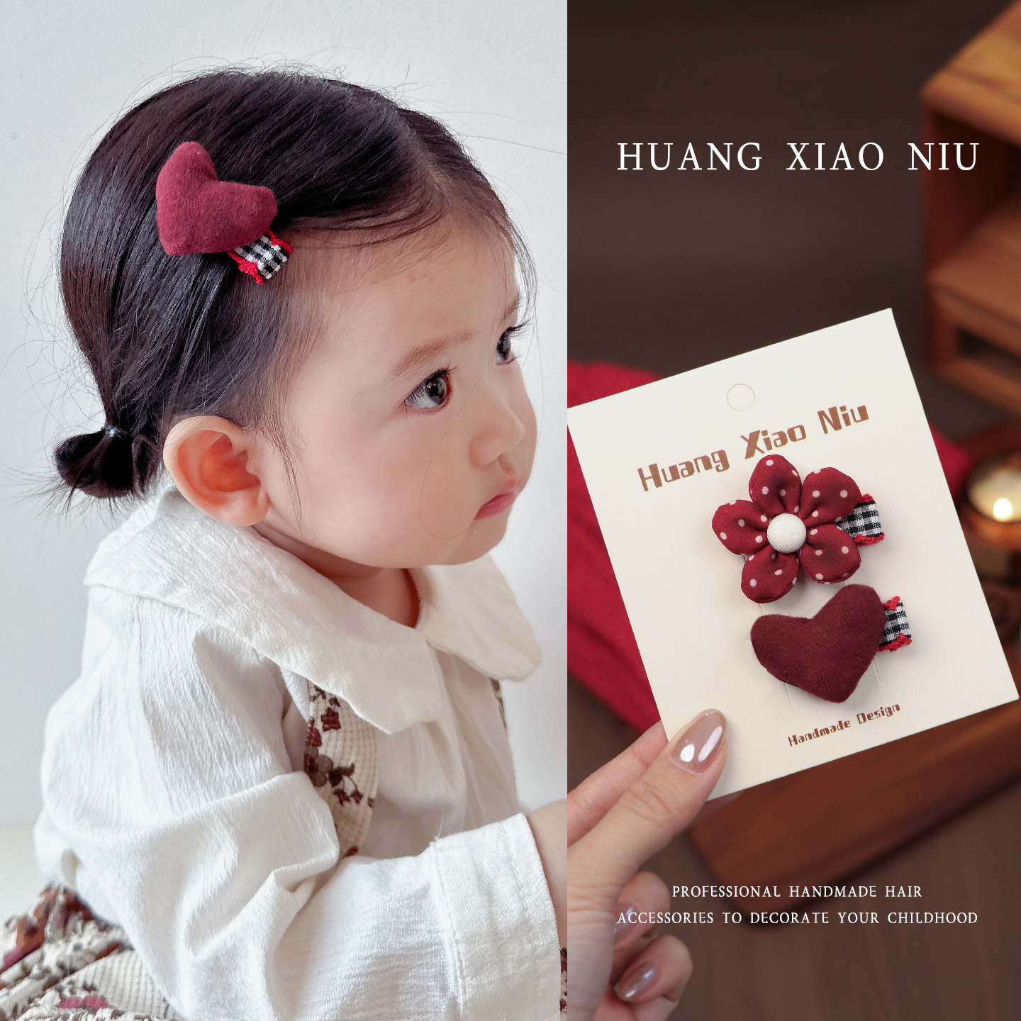 黄小妞女宝宝发夹可爱百搭红格子花朵发卡婴儿不伤发包布夹发饰