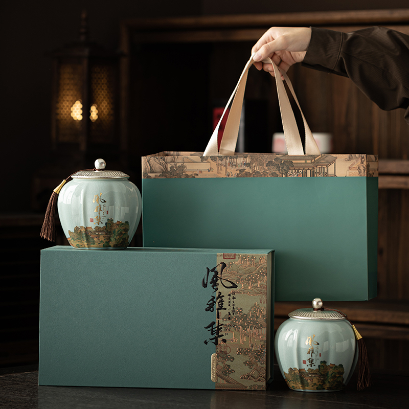 2025新款茶叶包装礼盒陶瓷密封茶叶罐高档茶叶礼盒空盒包装可定制