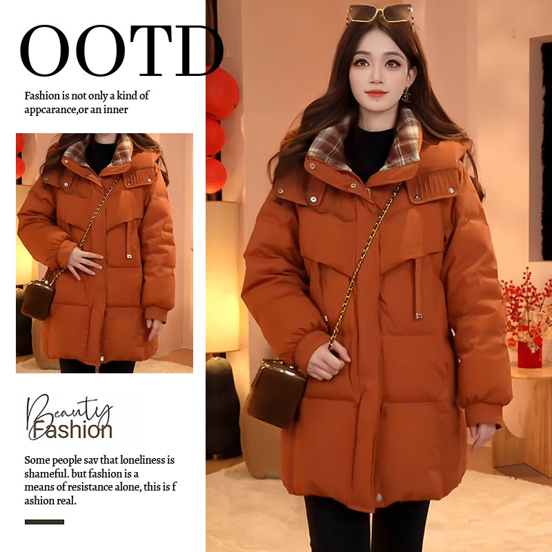 大方得体连帽羽绒棉服女2025冬季新款今年流行气质显瘦中长款外套