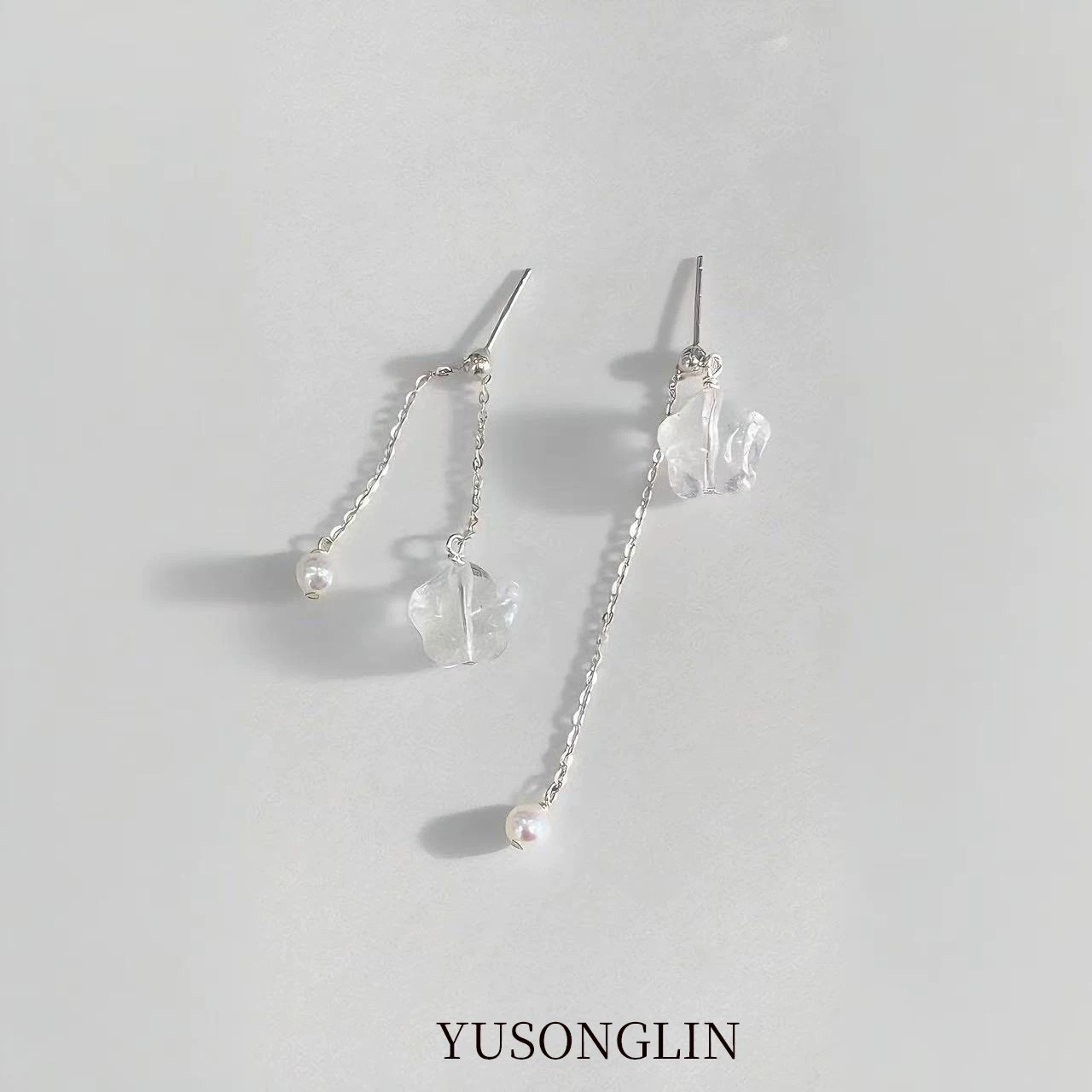 YUSONGLIN原创轻奢饰品耳饰天然白水晶五角星s925銀耳釘礼物