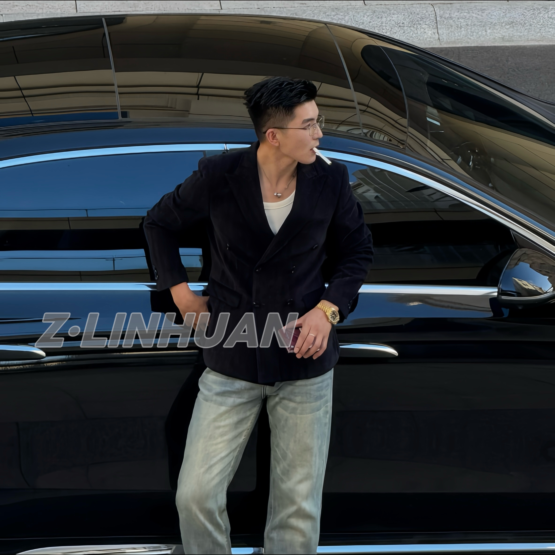 HG【秋季高定】磨毛亮面免烫英伦风休闲双排扣西装西服