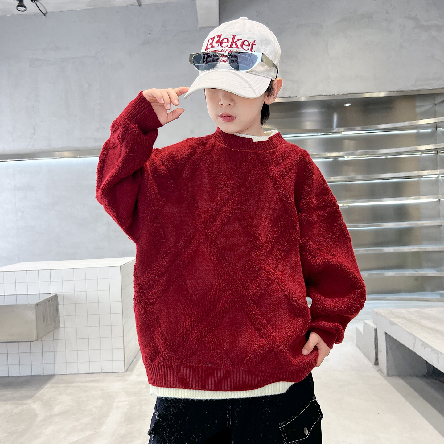 男童加厚半领毛衣秋冬款2025新款冬季中大儿童冬装男孩打底针织衫