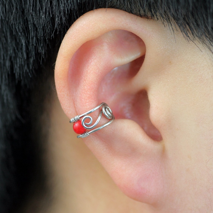 非金属仿水晶耳饰 红色手工无耳洞耳夹原创特色朋克装饰耳骨夹