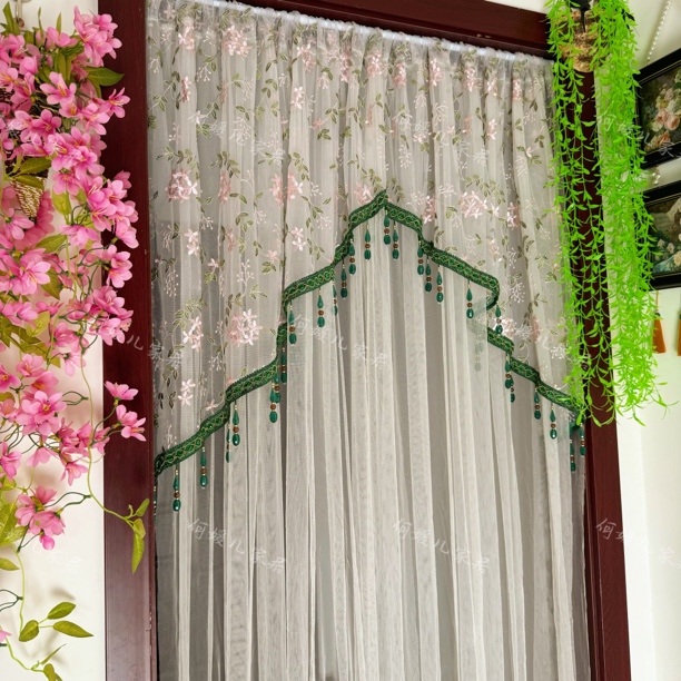 绿野仙踪双层门帘卧室厨房隔断绣花高端吊珠防蚊虫免打孔送伸缩杆