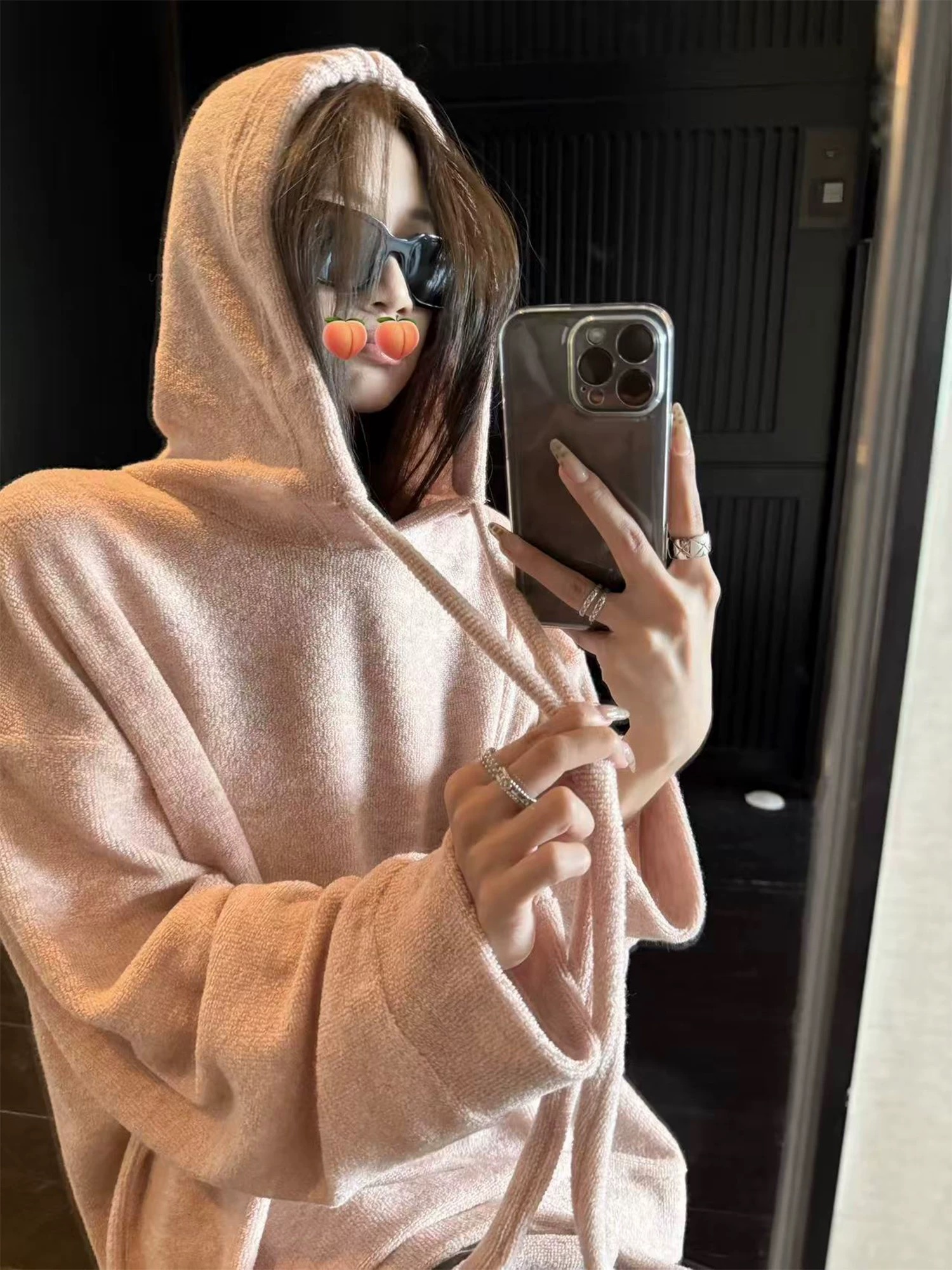 YUANSU懒猫杂色毛圈针织连帽廓型松弛感宽松套头卫衣外套