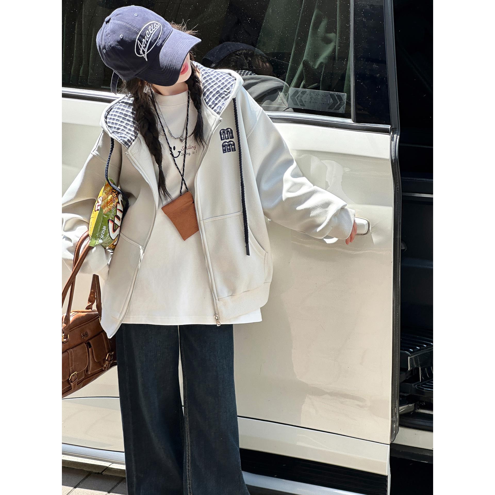 女童外套春秋款2025新款女大童洋气时髦宽松上衣女孩春装连帽卫衣