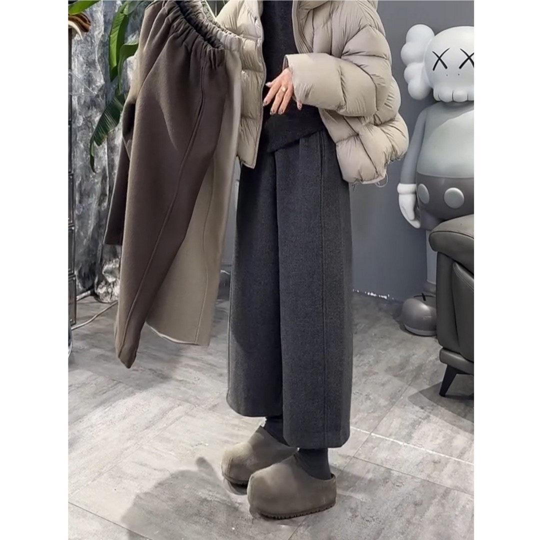 大码冬季款加绒毛呢直筒阔腿裤女梨形身材高腰宽松显瘦垂感九分裤