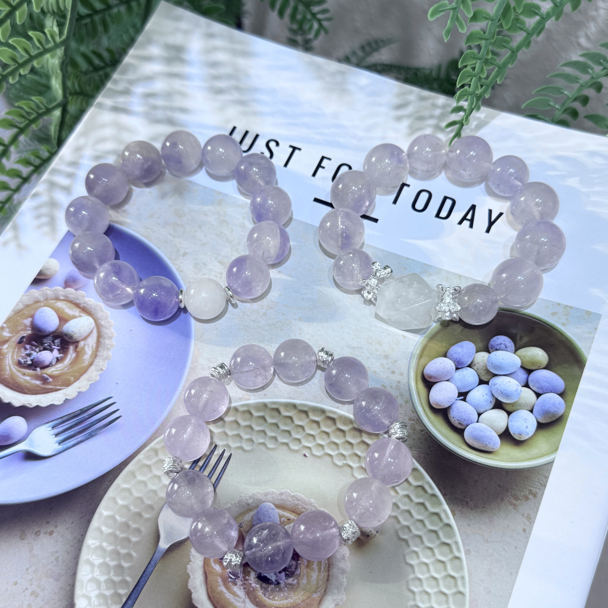 铁石英石手链 九紫离火大女主紫水与雪花幽灵组合的水晶手串