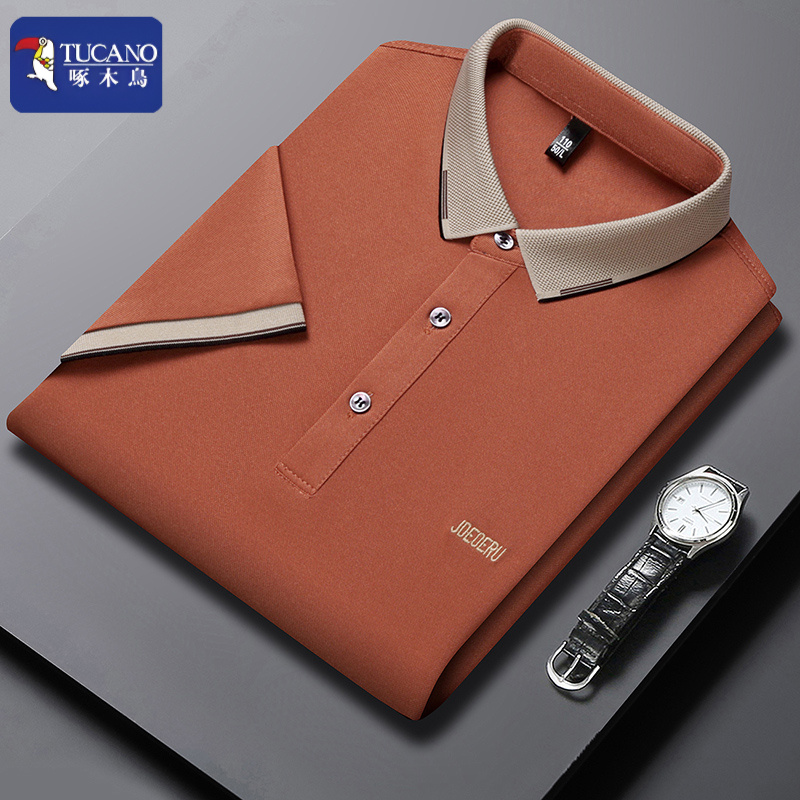 啄木鸟夏季男士撞色翻领短袖POLO衫中青年时尚百搭轻商务半袖t恤