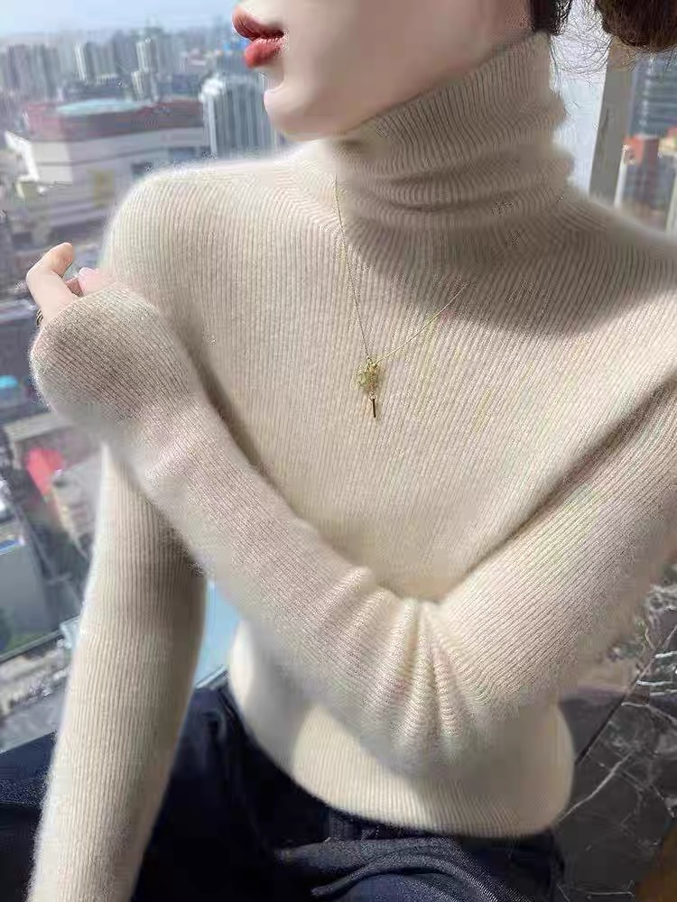 【一线成衣·全无缝】秋冬堆堆领羊毛加厚针织衫女套头毛衣修身打底