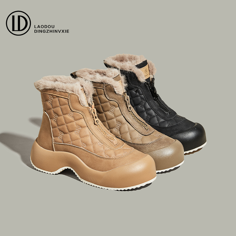 LD时尚雪地靴中帮保暖百搭防水厚底兔毛女靴增高9110