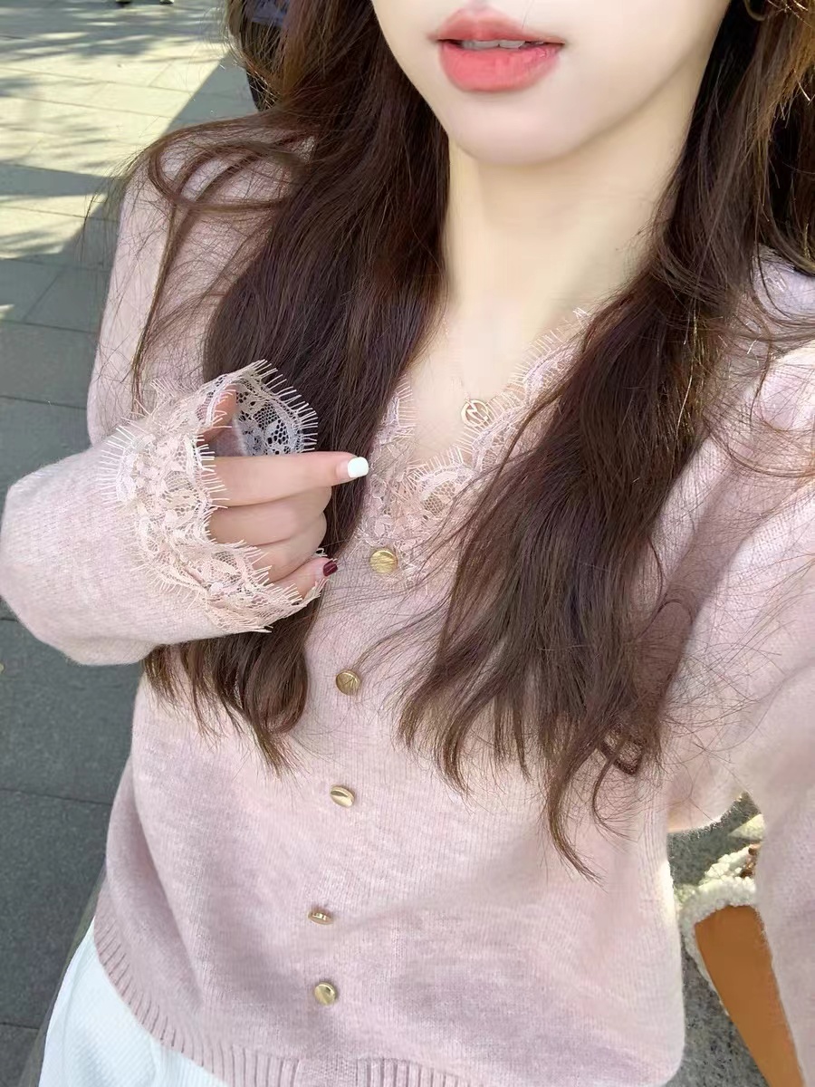 3712大码春装新款2025宽松蕾丝针织衫上衣胖mm遮肚子毛衣打底衫