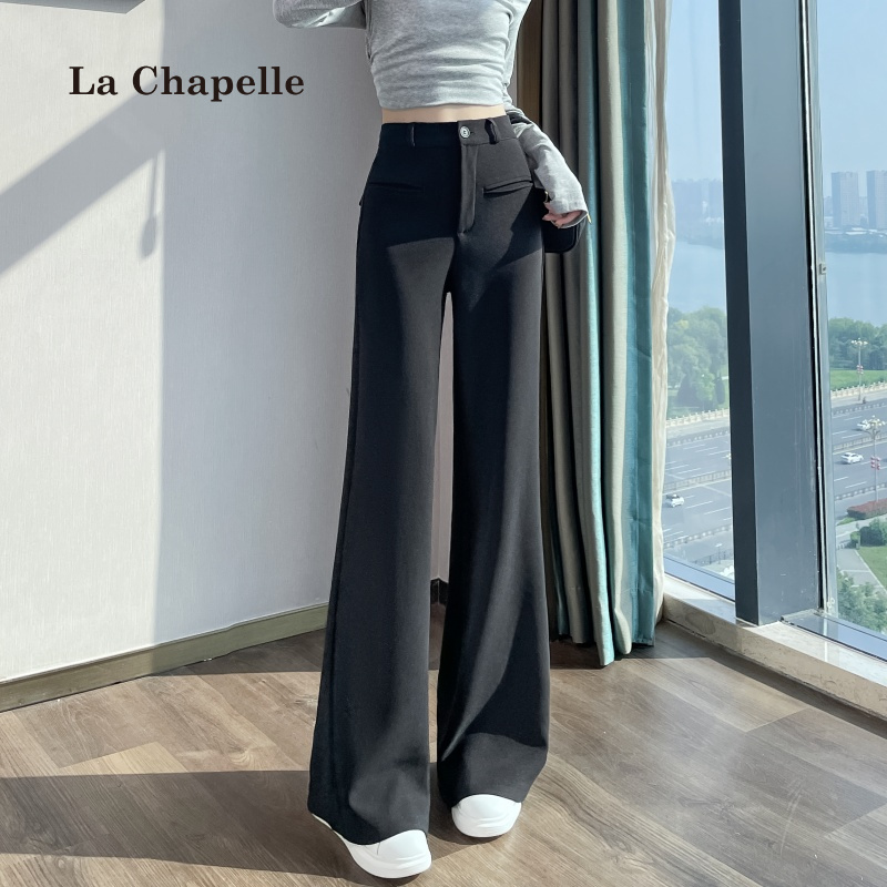 拉夏贝尔2025秋冬新款高腰拖地裤垂感韩版阔腿长裤女微喇叭裤子潮