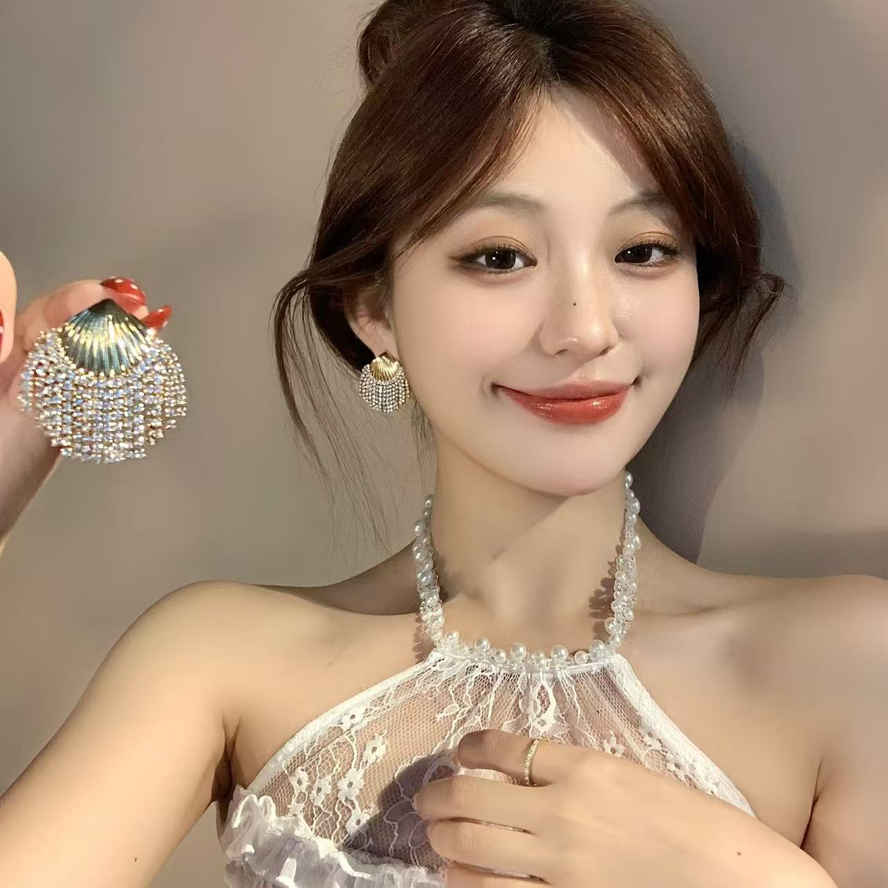 FULL GIRLISH耳环00463金色轻奢扇形耳钉耳饰