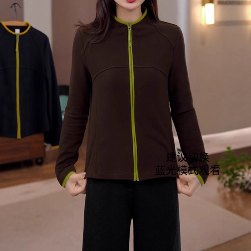 设计感修身内搭打底衫上衣秋冬季大码女装巨好看撞色拉链长袖T恤