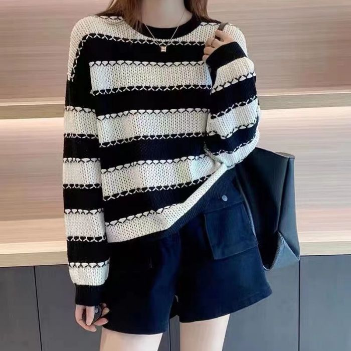 新款女春秋条纹大薄款衫女士小衫宽松秋冬可外穿打底衫内搭上衣